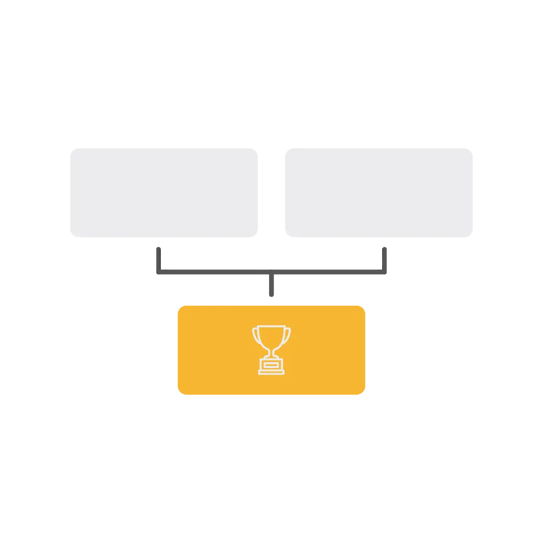 An icon showing a yellow square with a trophey and two grey squares above, all connected by a line.